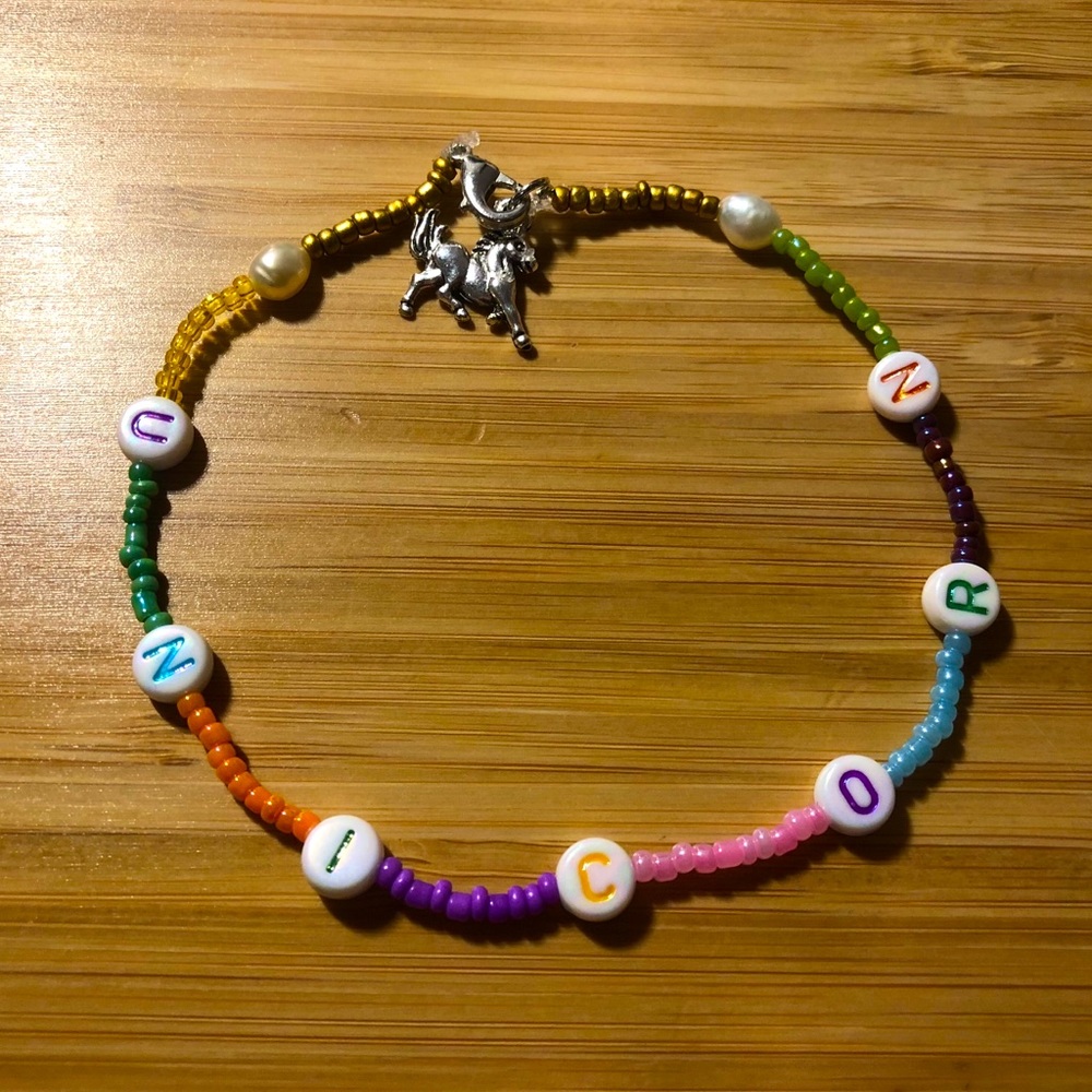 Unicorn Beaded Anklet With Pearls